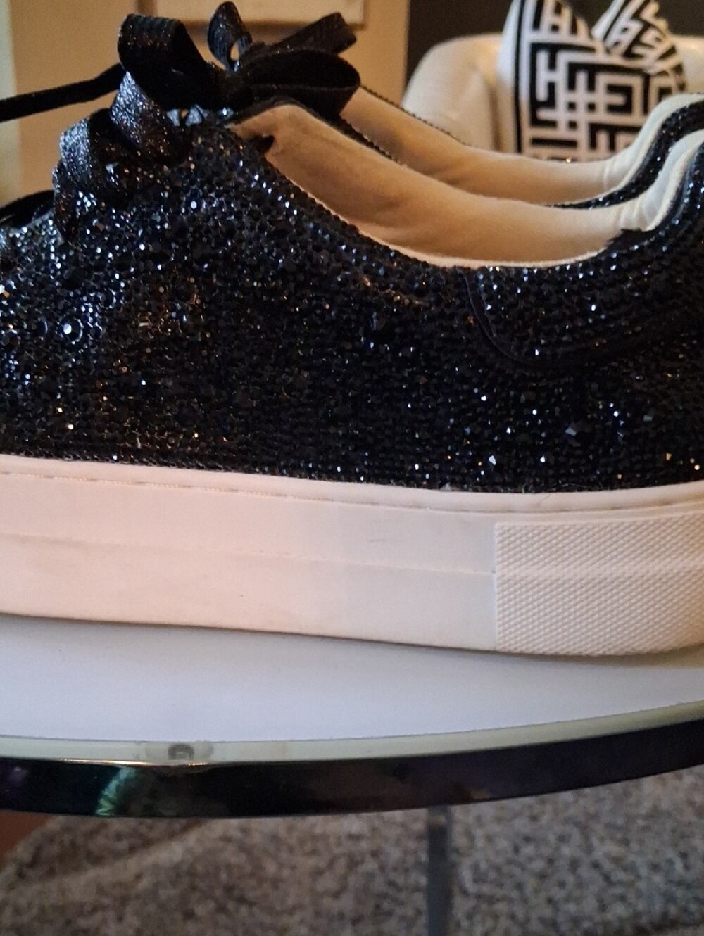 Betsey Johnson Black Glitter Platform Lace-Up Women's Sneakers with White Sole - Picture 3 of 6